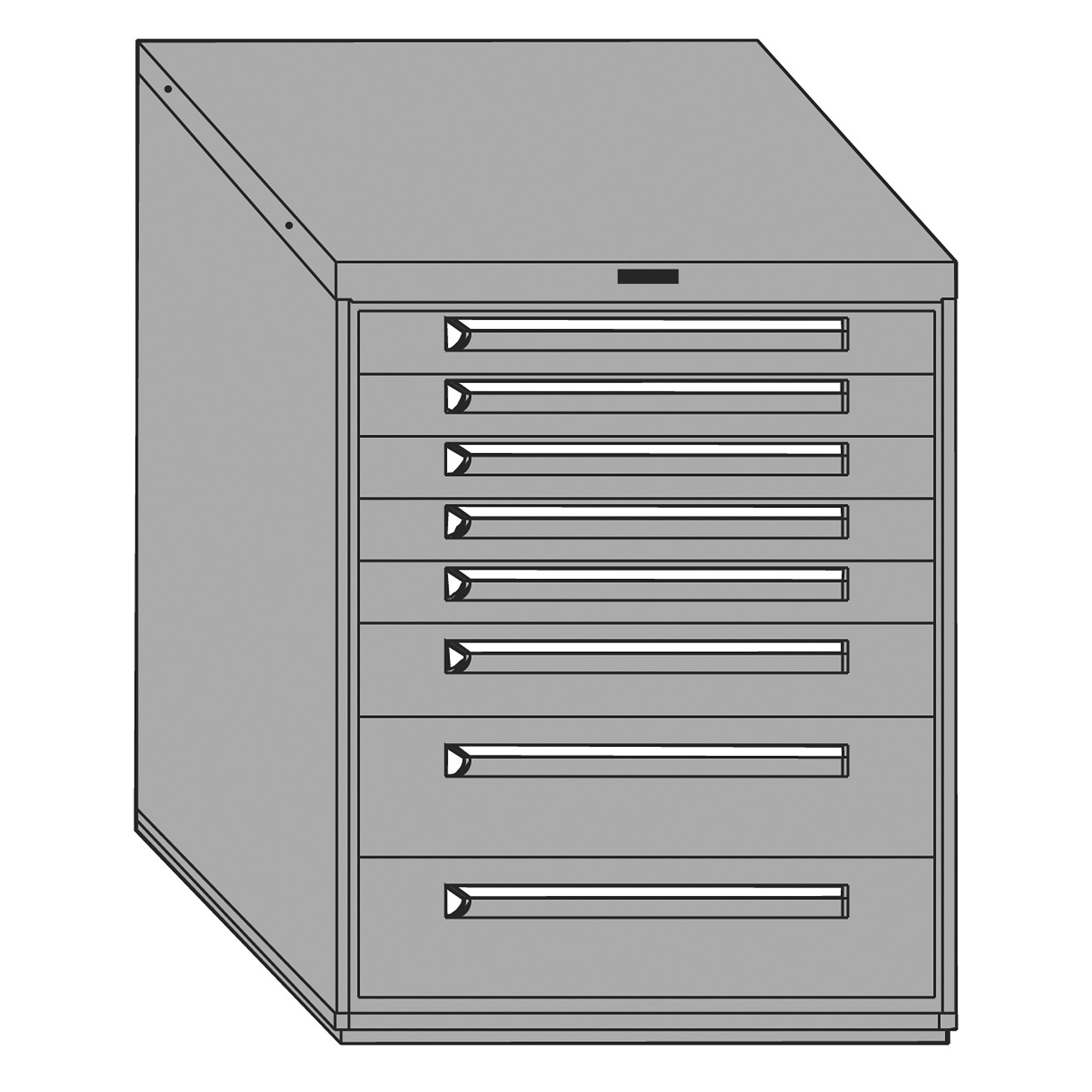 Equipto, 30in. wide Modular Drawer Cabinet- No Dividers, Height 38 in, Width 30 in, Drawers 8 total -5 3"h, 1 4.5"h,2 6.75"h  Model# 443038-512MT-RD; Color:  Textured Cherry Red